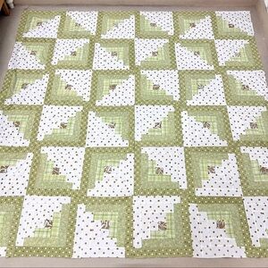 Handmade Floral Log Cabin Patchwork Cotton fabric Queen size Quilt Top/Topper